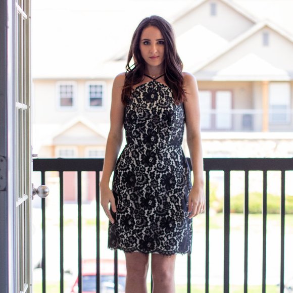 SOPHISTICATED Black Lace Halter Dress - Picture 2 of 7